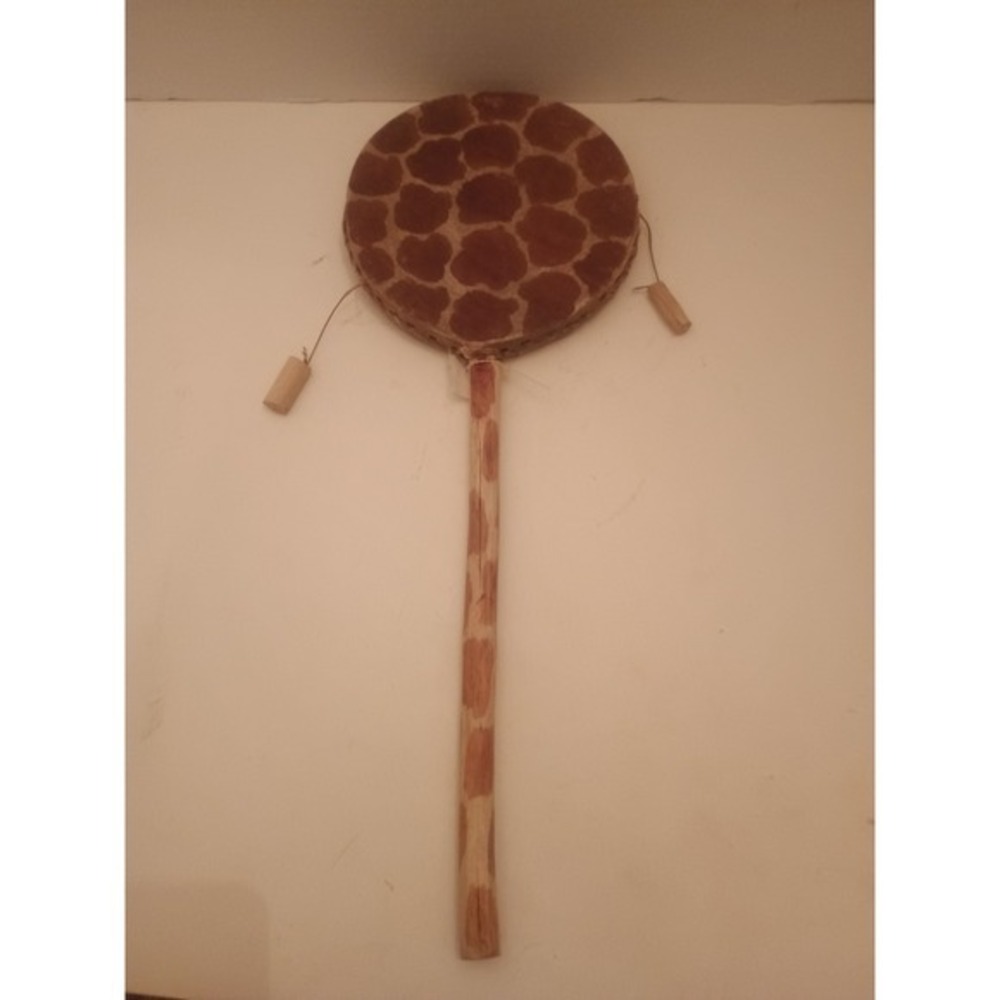 Vintage Hand Spin Monkey Drum Double Sided Instrument With Giraffe Markings 17"